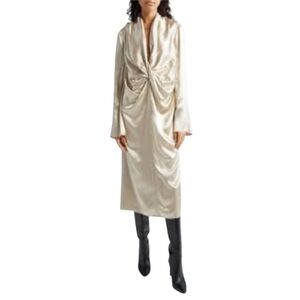 INTERIOR NYC The Reese Long Sleeve Satin Midi Dress In Champagne new without tag